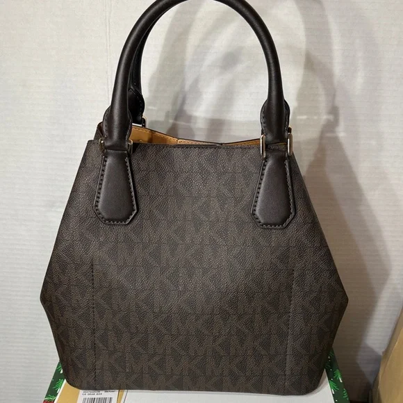 NWT Michael Kors Brown Logo Greenwich Large Grab Bag Tote Satchel MK Signature - Picture 9 of 14